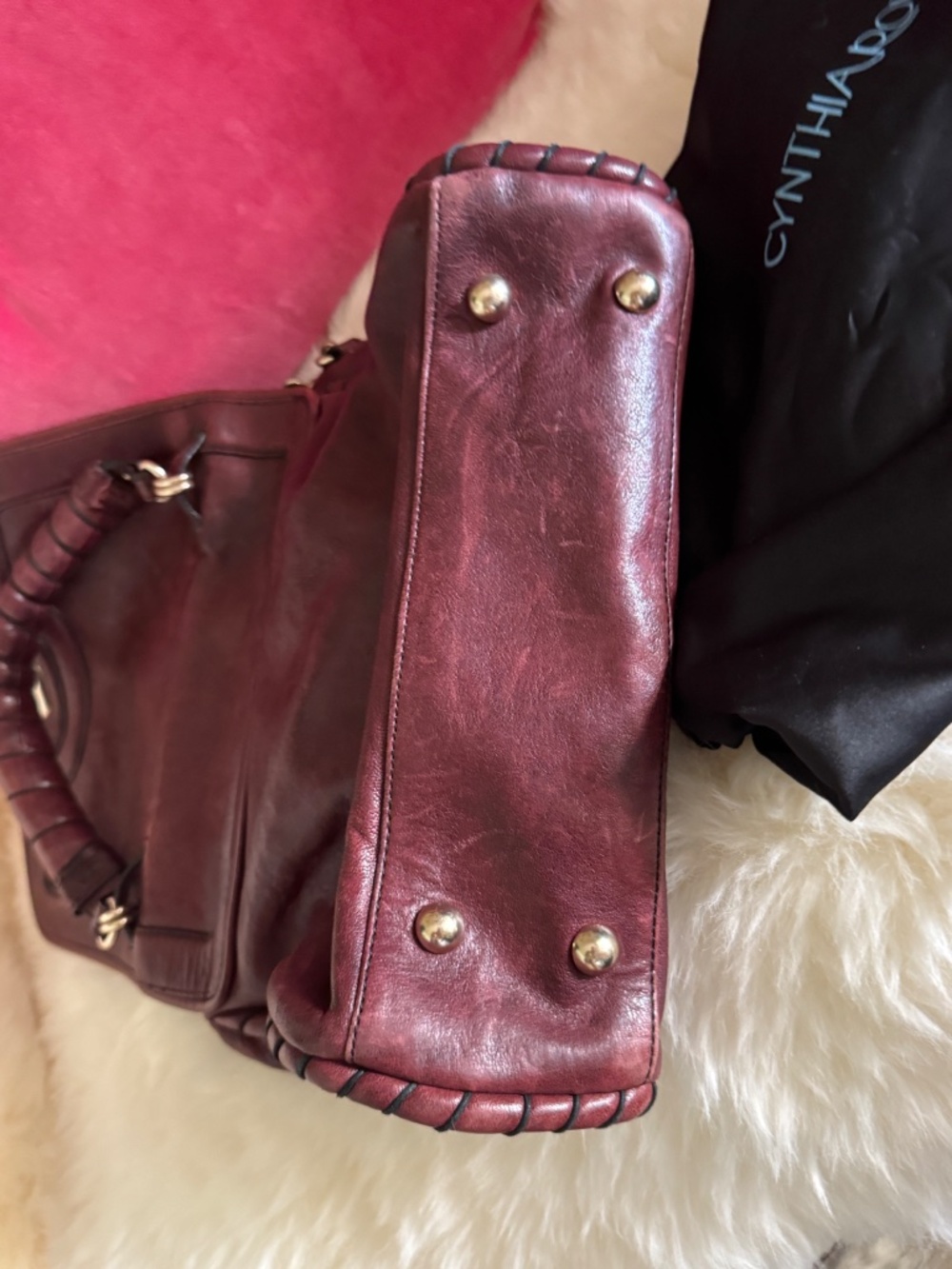 Cynthia Rowley Burgundy Distressed Messenger Flap Bag Top Handle Crossbody purse - Picture 14 of 15